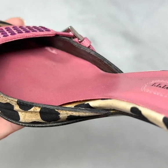 Cesare Paciotti Vintage Y2K Leopard Embellished Pointe Toe Kitten Heel Mules 36 - Picture 8 of 14